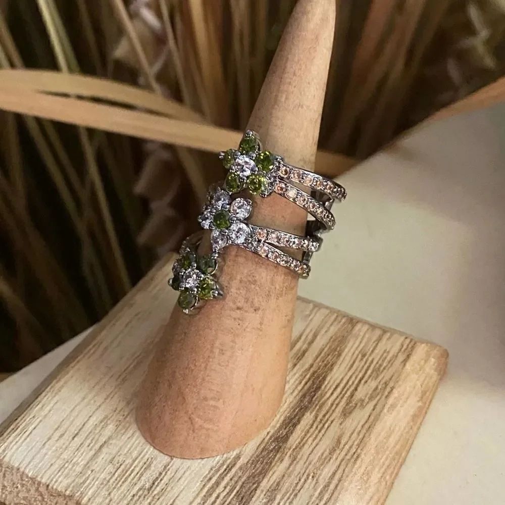 Flower Multi Color CZ Statement Ring - Picture 6 of 9